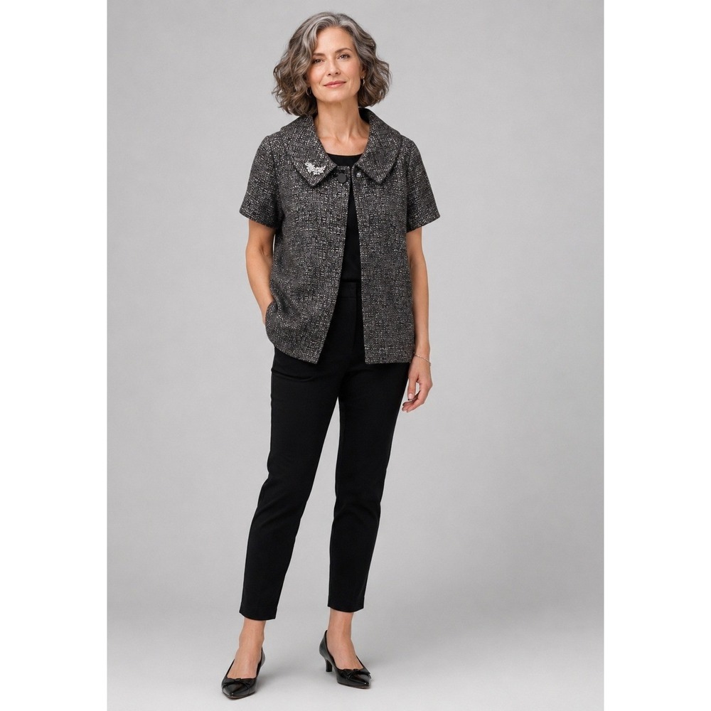 Adrienne Vittadini Sweater Womens 4 Black Metallic Single Button Brooch Pockets